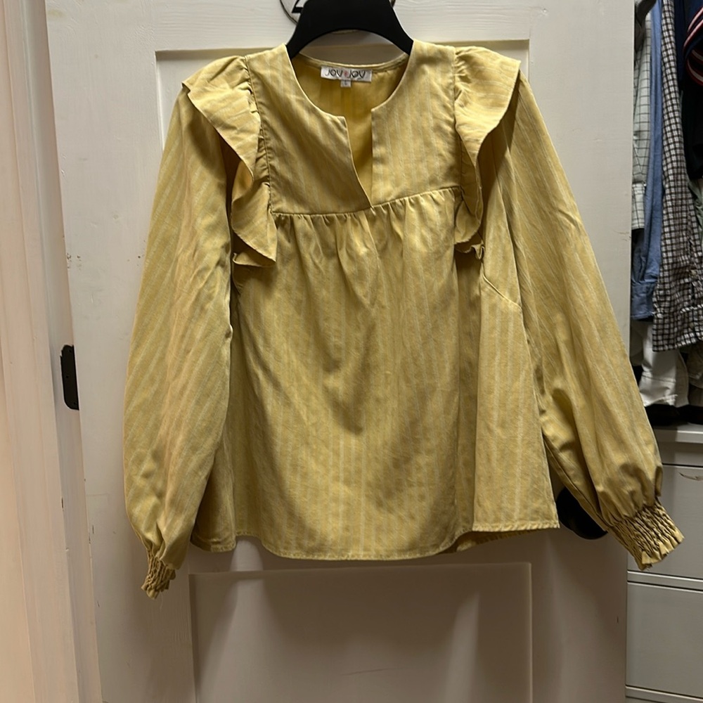 Joy Joy Brand Boutique Pale Yellow Golden Blouse Top Size L